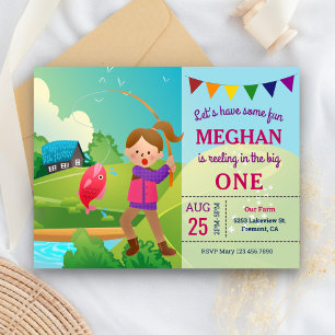 Cartão Postal De Convite Festa de 1º Aniversário das Meninas do Tema de Pes