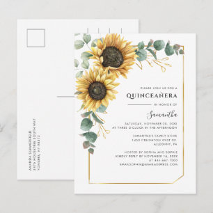 Cartão Postal De Convite Festa de 15 Anos Floral Quinceanera Girassol