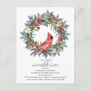 Cartão Postal De Convite Festa de 19º Aniversário - Grinalda de Cardinal Ve