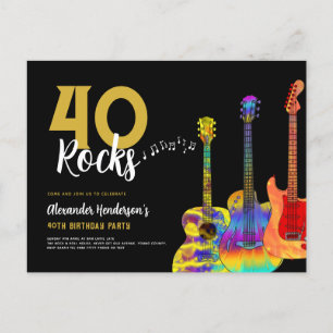 Cartão Postal De Convite Festa de 40 Anos de Idade 40 Rocks Guitarra