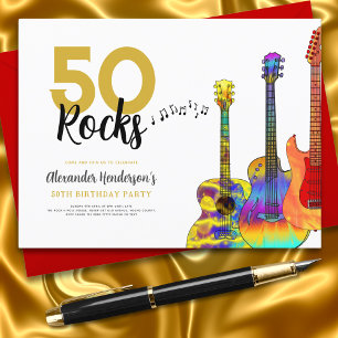 Cartão Postal De Convite Festa de 50 anos de idade guitarra 50 pedras legai