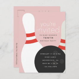 Cartão Postal De Convite Festa de aniversário boliche