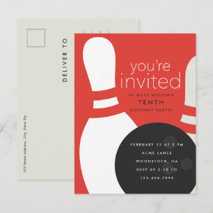 Cartão Postal De Convite Festa de aniversário boliche