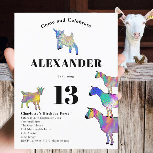 Cartão Postal De Convite Festa de Aniversário com Tema de Cabra Fofa