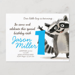 Cartão Postal De Convite Festa de aniversário com tema Racoon para bebês vi