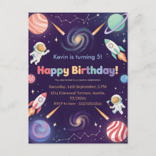 Cartão Postal De Convite Festa de Aniversário das Crianças Astronautas no E