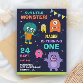 Cartão Postal De Convite Festa de Aniversário de 1 Ano Little Monster
