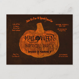 Cartão Postal De Convite Festa de aniversário de Abóbora Laranja Halloween