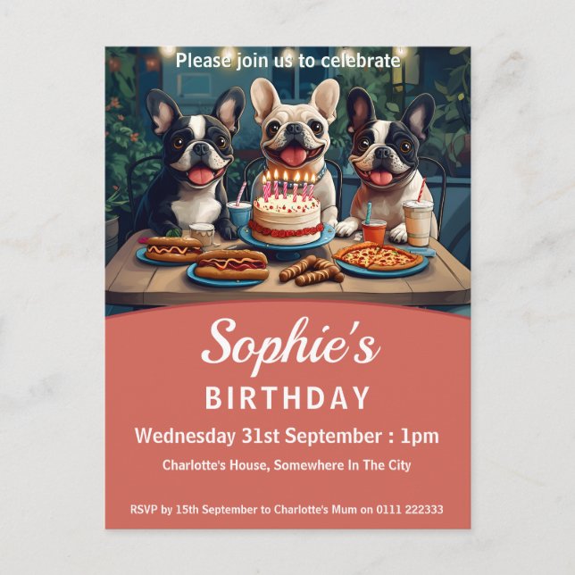 Cartão Postal De Convite Festa de aniversário de Bulls Francês (Frente)
