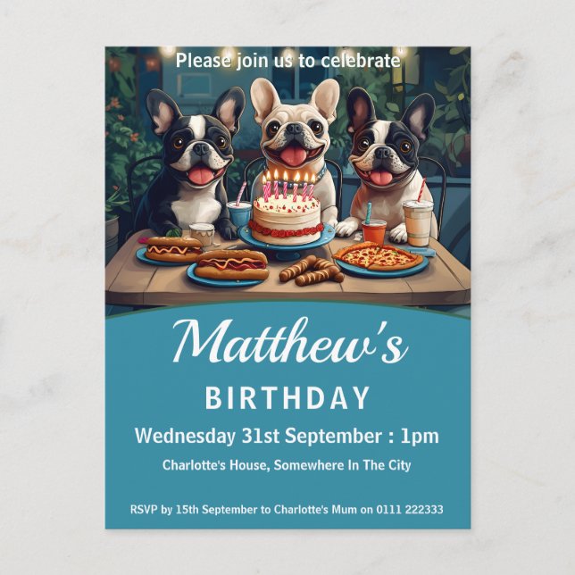 Cartão Postal De Convite Festa de aniversário de Bulls Francês (Frente)