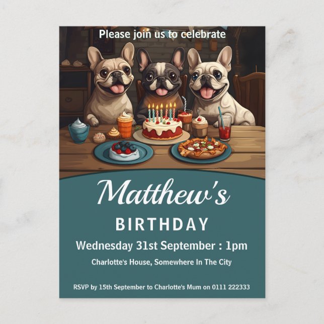 Cartão Postal De Convite Festa de aniversário de Bulls Francês (Frente)