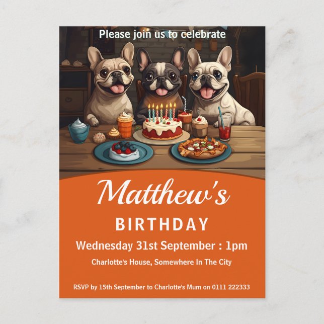 Cartão Postal De Convite Festa de aniversário de Bulls Francês (Frente)