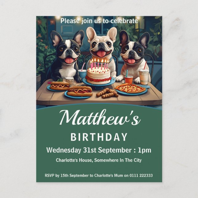 Cartão Postal De Convite Festa de aniversário de Bulls Francês (Frente)