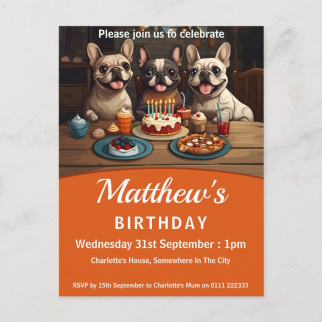 Cartão Postal De Convite Festa de aniversário de Bulls Francês (Frente)