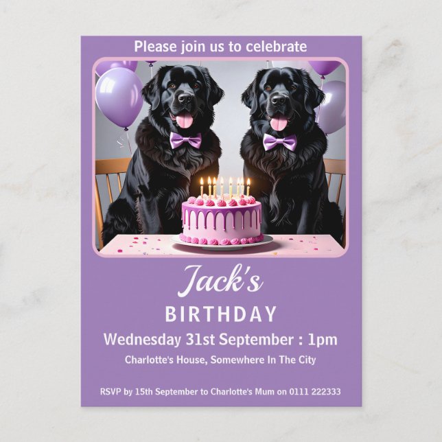 Cartão Postal De Convite Festa de aniversário de Cachorro da Terra Nova (Frente)