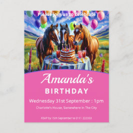 Cartão Postal De Convite Festa de aniversário de cavalos