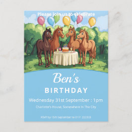 Cartão Postal De Convite Festa de aniversário de cavalos