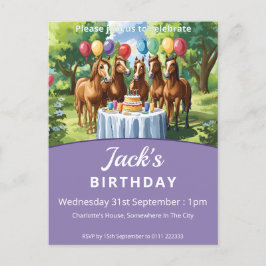 Cartão Postal De Convite Festa de aniversário de cavalos