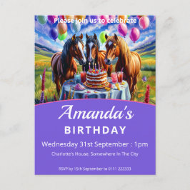 Cartão Postal De Convite Festa de aniversário de cavalos