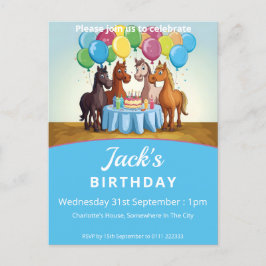 Cartão Postal De Convite Festa de aniversário de cavalos