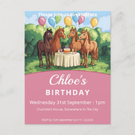 Cartão Postal De Convite Festa de aniversário de cavalos