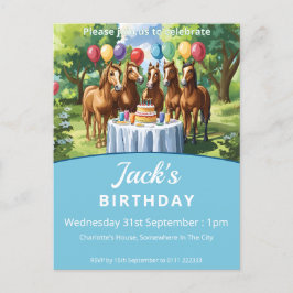Cartão Postal De Convite Festa de aniversário de cavalos