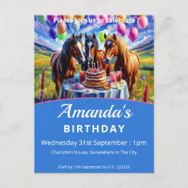Cartão Postal De Convite Festa de aniversário de cavalos