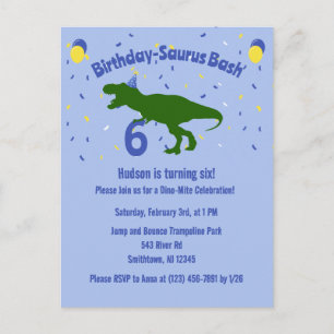 Cartão Postal De Convite festa de aniversário de Dinossauro da Criança "Ani