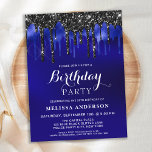 Cartão Postal De Convite Festa de aniversário de Glitter Preto Azul Elegant<br><div class="desc">Convide amigos e família para a sua festa de aniversário com estes convites de aniversário elegantes, azuis e pretos, de brilho, e suprimentos de festas. Estes convites de aniversário azuis e negros também são perfeitos para aposentadoria e festas de formatura e comemorações, basta mudar o evento na guia personalização. Este...</div>