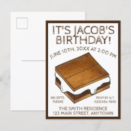 Cartão Postal De Convite Festa de Aniversário de Marshmallow de S'mores na 