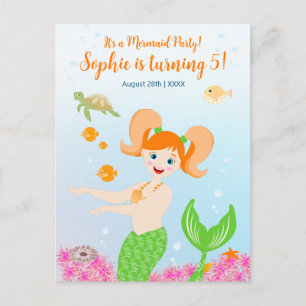Cartão Postal De Convite Festa de aniversário de sereia e amigas femininas