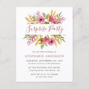 Cartão Postal De Convite Festa de aniversário de Surpresa Floral Vibrant Wa