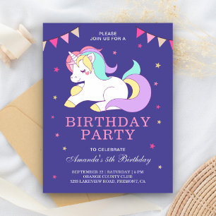 Cartão Postal De Convite Festa de Aniversário de Unicórnio Mágico Fofo