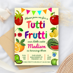 Cartão Postal De Convite Festa de Aniversário de Verão Cute Tutti Frutti