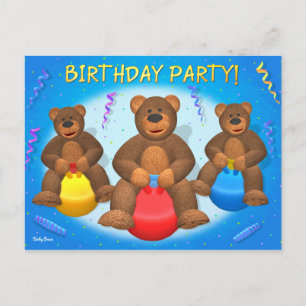 Cartão Postal De Convite Festa de aniversário Dinky Bears