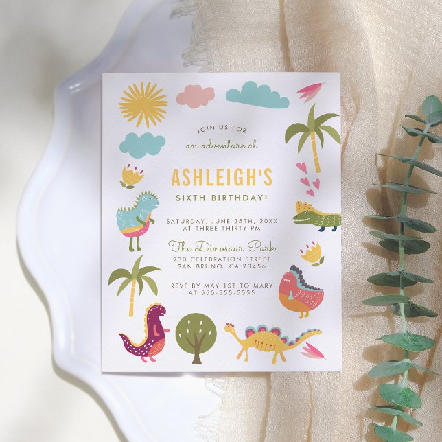 Cartão Postal De Convite Festa de aniversário do dinossauro | Aniversário d (Criador carregado)