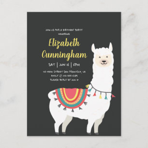 Cartão Postal De Convite Festa de Aniversário do Llama Fofo e Balão