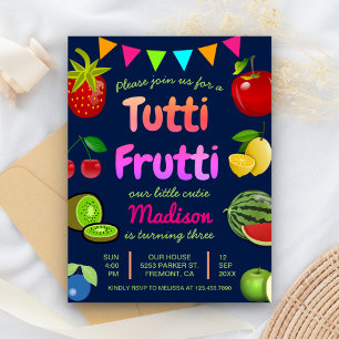 Cartão Postal De Convite Festa de Aniversário dos Cute Tutti Frutti Kids