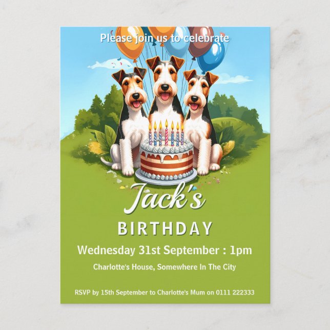 Cartão Postal De Convite Festa de aniversário dos Terrenos da Fox do Cabelo (Frente)