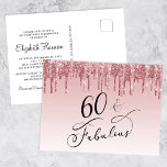 Cartão Postal De Convite Festa de aniversário Elegante, cor-de-rosa Dourada<br><div class="desc">Chic e elegante 60º convite postal de festa de aniversário. "60 & Fabuloso" é escrito em um script de caligrafia em na moda,  sobre fundo cor-de-rosa,  e dourado rosa e brilho rosado. Personalize facilmente com seu nome e os detalhes da 60ª festa de aniversário nas costas.</div>