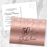 Cartão Postal De Convite Festa de aniversário Elegante Dourada Glitter 50ª<br><div class="desc">Chic e elegante 50ª festa de aniversário de convite postal. "50 & Fabuloso" é escrito em um script de na moda contra um fundo rosa dourado e rosa dourado faux glitter gotejando do topo. Personalize facilmente com seu nome e com os detalhes da quinquagésima festa de aniversário no sentido inverso....</div>