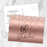 Cartão Postal De Convite Festa de aniversário Elegante Dourada Glitter 60th<br><div class="desc">Convite postal de festa de aniversário 60ª com "60 & Fabuloso" em um script elegante e brilho de falso rosa dourado a partir do topo. Personalize facilmente com seu nome e os detalhes da 60ª festa de aniversário nas costas.</div>