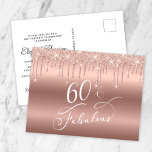 Cartão Postal De Convite Festa de aniversário Elegante Dourada Glitter 60th<br><div class="desc">60ª festa de aniversário de convite postal. "60 & Fabuloso" é escrito em um script branco elegante em um fundo rosa dourado com brilho de falso rosa dourado está caindo do topo. Personalize facilmente com seu nome e os detalhes da 60ª festa de aniversário nas costas.</div>