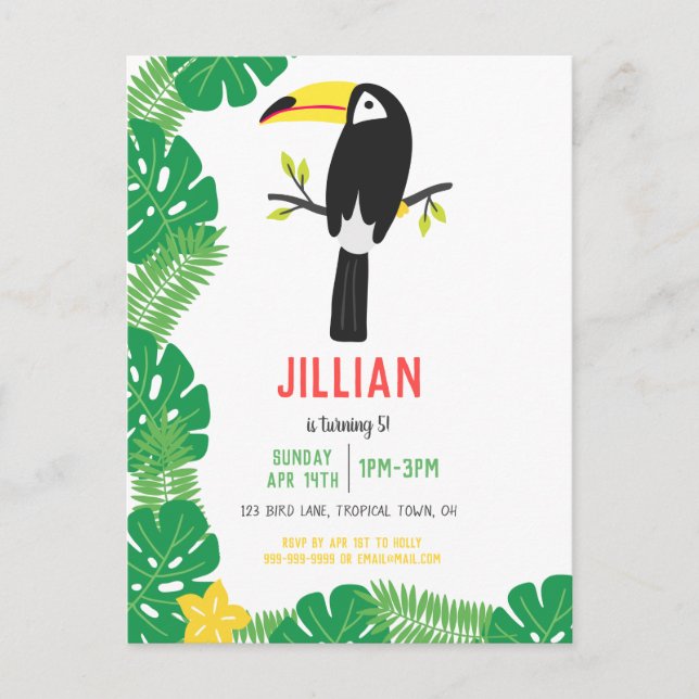 Cartão Postal De Convite Festa de Aniversário Frutas Tutti Frutti do Tucano (Frente)