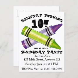 Cartão Postal De Convite Festa de Aniversário Infantil Artista de Crayons V