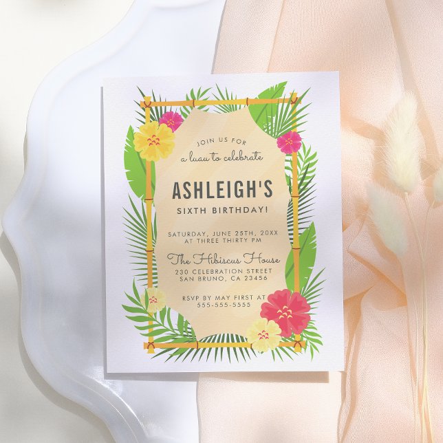 Cartão Postal De Convite Festa de aniversário Luau Tropical Bamboo Criança (Criador carregado)