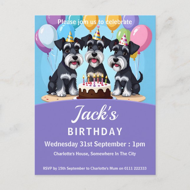 Cartão Postal De Convite Festa de aniversário Miniatura Schnauzers (Frente)
