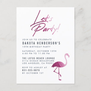 Cartão Postal De Convite Festa de aniversário Moderna Flamingo Pintada em P