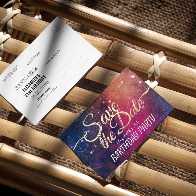 Cartão Postal De Convite Festa de aniversário Salve A Data Da Nebulosa De E (Criador carregado)