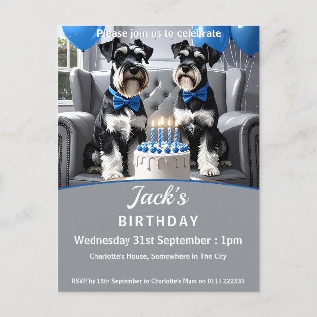 Cartão Postal De Convite Festa de aniversário Schnauzers (Frente)